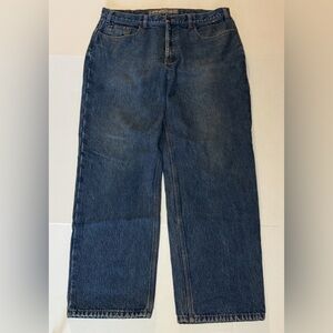 EDDIE BAUER MEN’S BLUE DENIM JEANS FLANNEL LINED RELAXED FIT RETRO